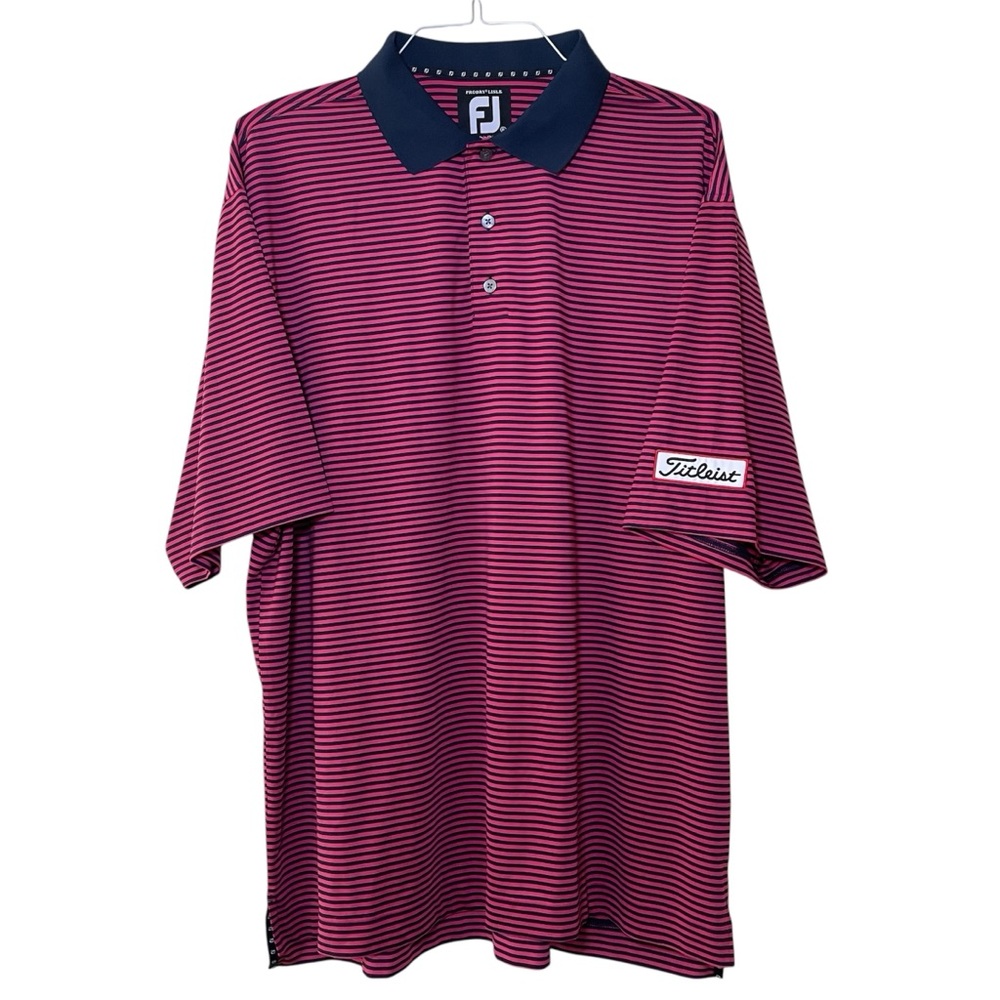 FootJoy Titleist Polo Shirt Men’s XL Navy Pink Striped SS Golf Stretch